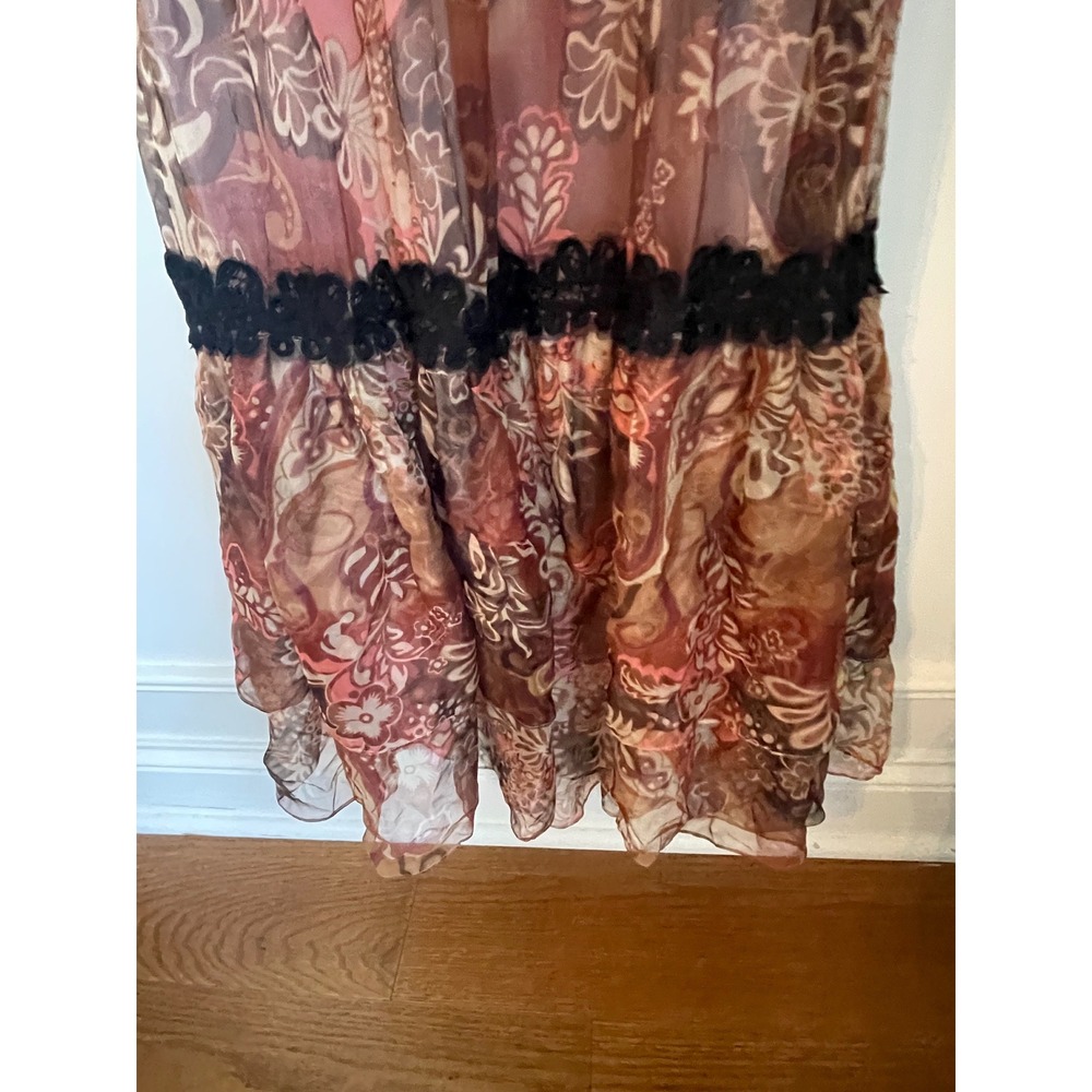 Sue Wong 100% Silk Romantic Whimsigoth Halter Maxi Dress Size 6 Lace Accents - Picture 7 of 9